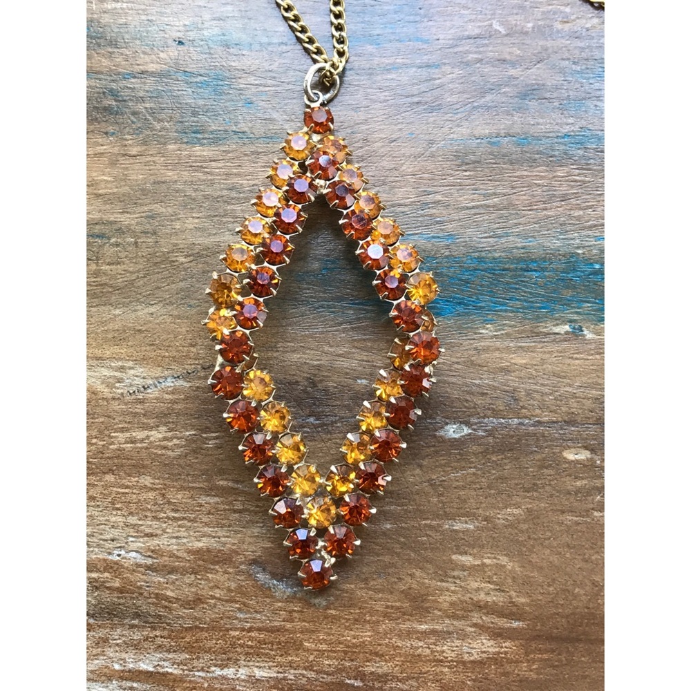 Amber Citrine Crystal Diamond Shape Necklace